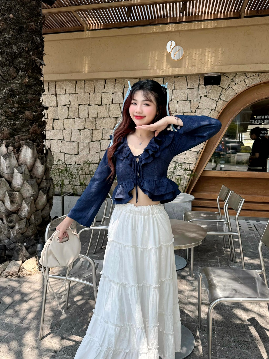 Mô tả Áo sơ mi cổ bèo GAGO Brand nữ cổ V tay dài thắt dây thời trang, áo nữ phong cách tiểu thư GA4708 4638 - 2