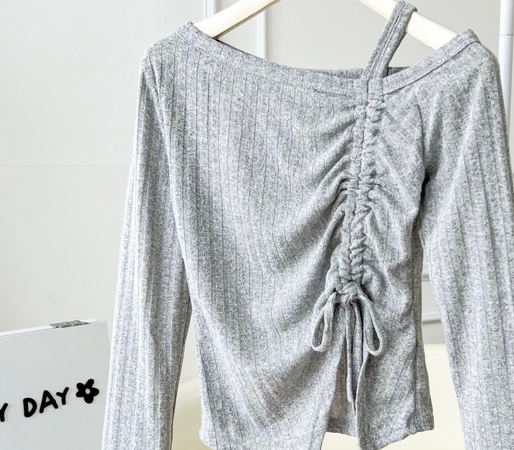 Mô tả Áo trễ vai 1 bên nữ cotton dài tay ôm body rút dây GAGO Brand tiểu thư dễ thương GA4972 GA4981 GA4982 - 5