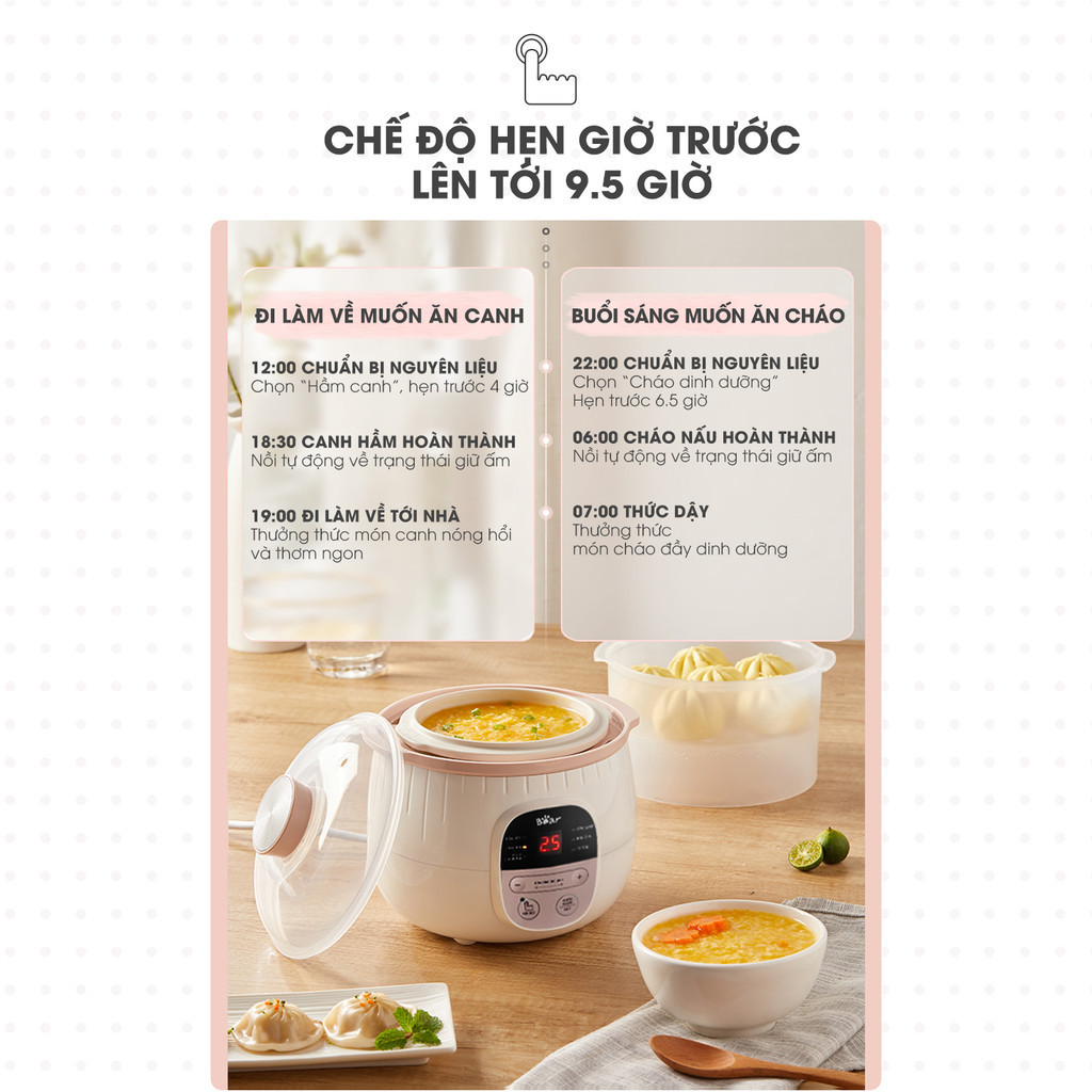 Mô tả Combo Ăn Dặm Nồi Nấu Cháo Chậm 0.8L BEAR SUBE001 và Máy Xay Ăn Dặm 0.3L 8 Lưỡi B03V8 Nồi Nấu Cháo Chậm Máy Xay Thực Phẩm - 8