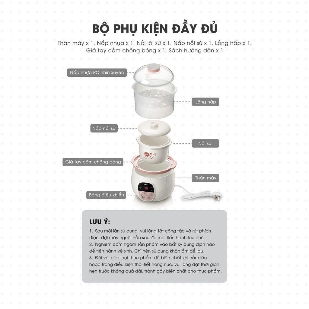 Mô tả Combo Ăn Dặm Nồi Nấu Cháo Chậm 0.8L BEAR SUBE001 và Máy Xay Ăn Dặm 0.3L 8 Lưỡi B03V8 Nồi Nấu Cháo Chậm Máy Xay Thực Phẩm - 12