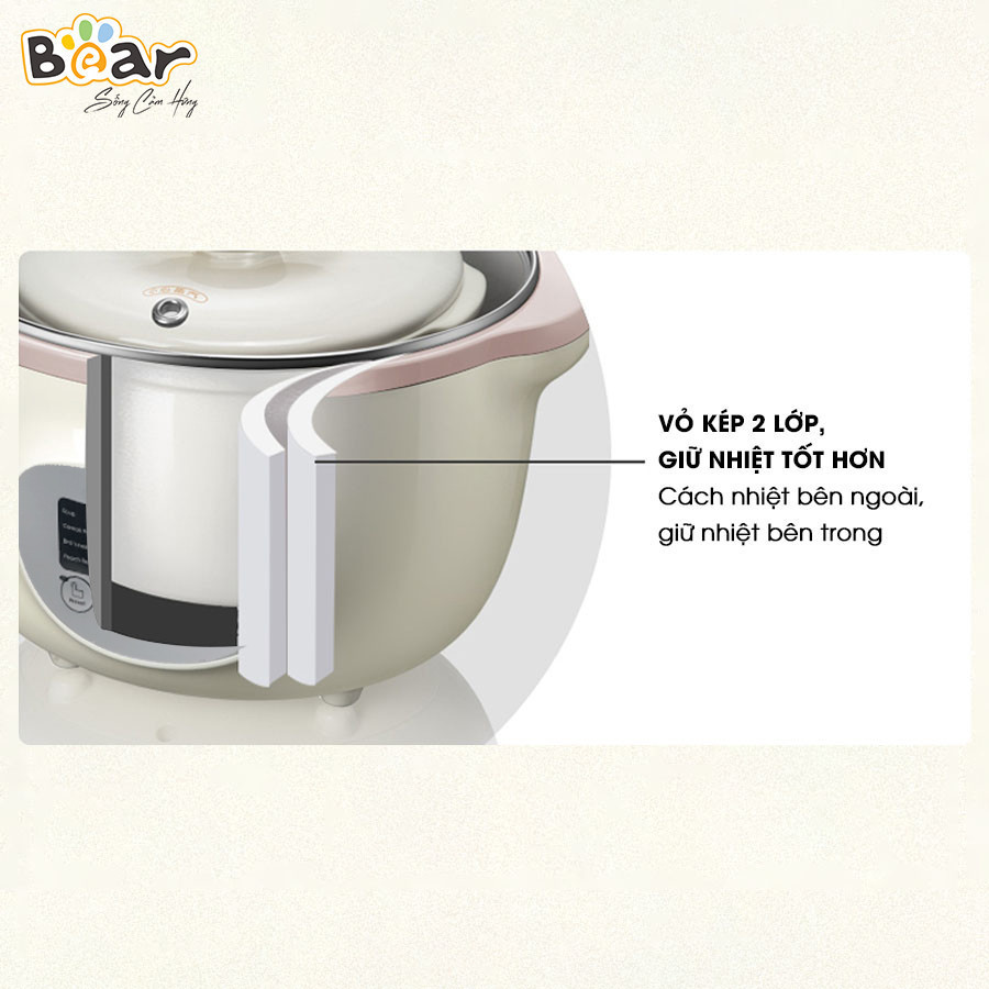 Mô tả Combo Nồi Nấu Cháo Chậm BEAR 1.6L SUBE002 Tiếng Việt và Máy Xay Ăn Dặm 0.3L BEAR 8 Lưỡi GR-B03V8 Nấu Cháo Chưng Yến - 7