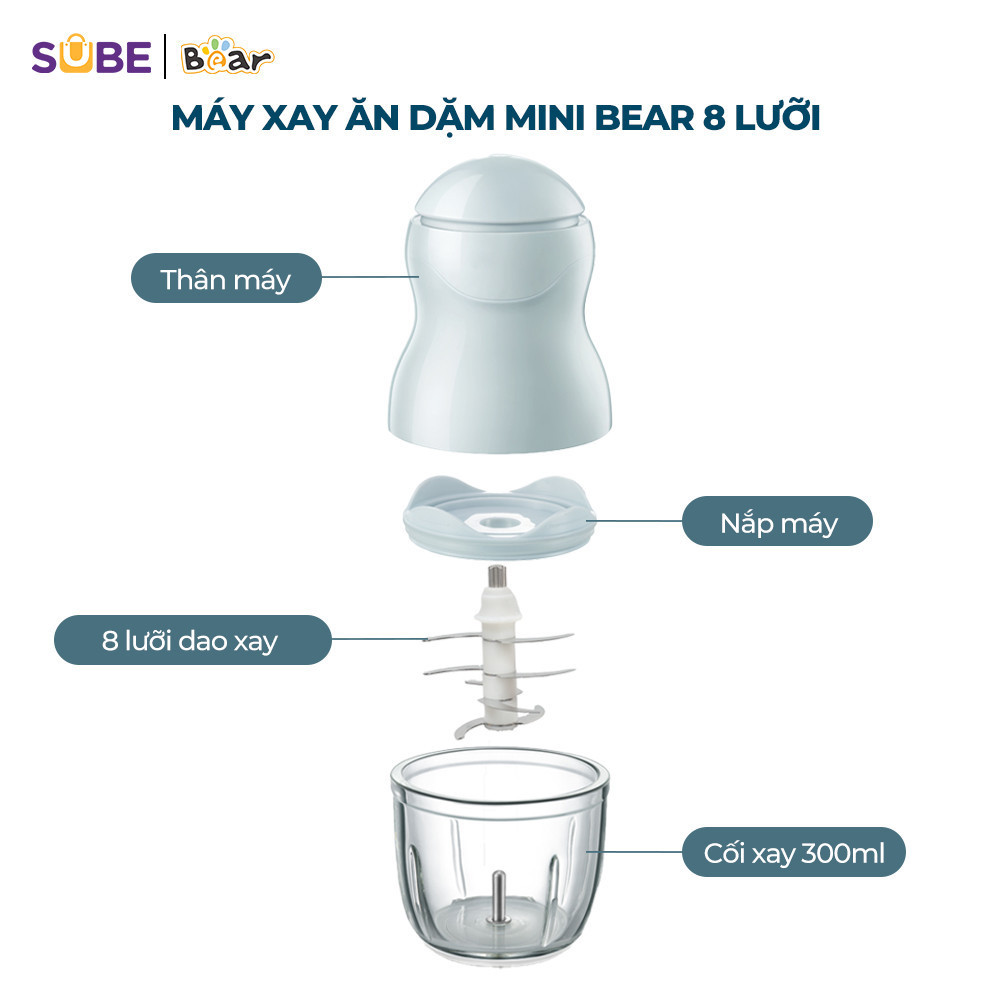Mô tả Combo Nồi Nấu Cháo Chậm BEAR 1.6L SUBE002 Tiếng Việt và Máy Xay Ăn Dặm 0.3L BEAR 8 Lưỡi GR-B03V8 Nấu Cháo Chưng Yến - 11