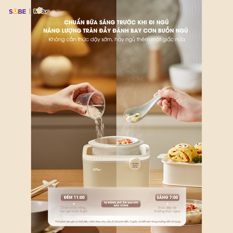 Mô tả Nồi Nấu Cháo Chậm BEAR 0.8L 7 Chế Độ Nồi Nấu Chưng Yến Hầm Hấp Ninh Cháo Cách Thủy Giữ Trọn Chất Dinh Dưỡng NNC08 - 2