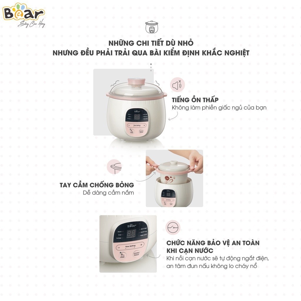 Mô tả Nồi Nấu Cháo Chậm 0.8L BEAR Nồi Nấu Chậm Nồi Chưng Yến Cách Thuỷ Nồi Nấu Cháo Cho Bé Nấu Chậm Đậm Dưỡng Chất SUBE001 - 6