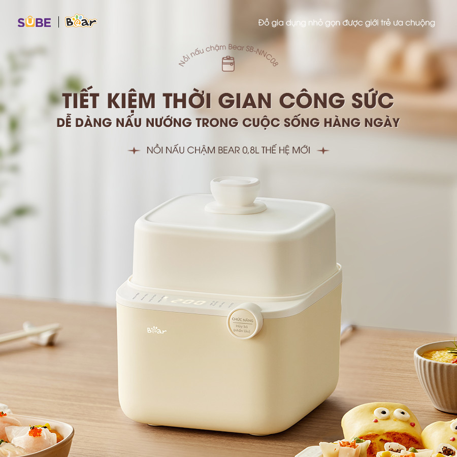 Mô tả Nồi Nấu Cháo Chậm BEAR 0.8L 7 Chế Độ Nồi Nấu Chưng Yến Hầm Hấp Ninh Cháo Cách Thủy Giữ Trọn Chất Dinh Dưỡng NNC08 - 8