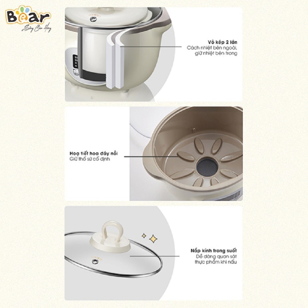 Mô tả Nồi Nấu Cháo Chậm BEAR 1.6L Nồi Nấu Chậm Cho Bé 7 Chế Độ Nồi Chưng Yến Hấp Hầm Canh Súp Chè Giữ Ấm Bản TViệt SUBE002 - 2