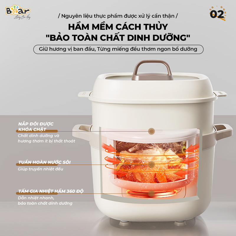 Mô tả Nồi Nấu Cháo Chậm BEAR 1.6L 6 Chế Độ Ninh Nấu Hầm Chưng Yến Hấp Cách Thuỷ Tiện Lợi Giữ Chất Dinh Dưỡng SB-NNC16 - 2