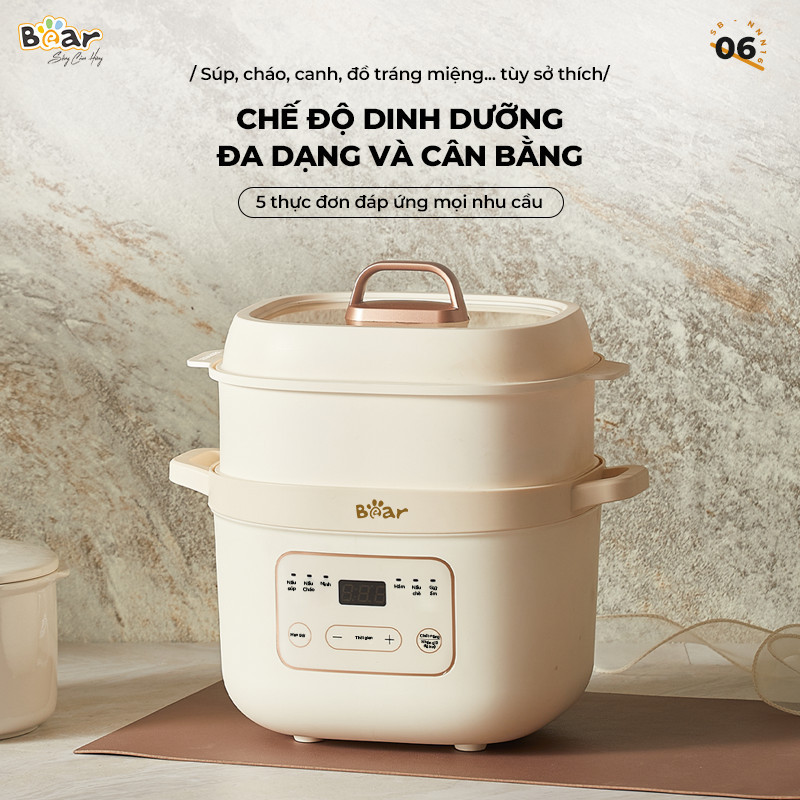 Mô tả Nồi Nấu Cháo Chậm BEAR 1.6L 6 Chế Độ Ninh Nấu Hầm Chưng Yến Hấp Cách Thuỷ Tiện Lợi Giữ Chất Dinh Dưỡng SB-NNC16 - 3