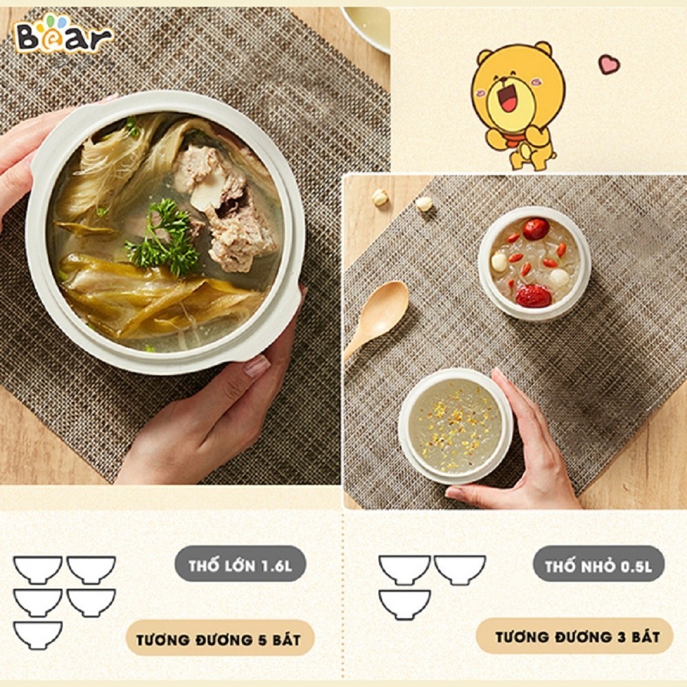 Mô tả Nồi Nấu Cháo Chậm BEAR 1.6L Nồi Nấu Chậm Cho Bé 7 Chế Độ Nồi Chưng Yến Hấp Hầm Canh Súp Chè Giữ Ấm Bản TViệt SUBE002 - 4