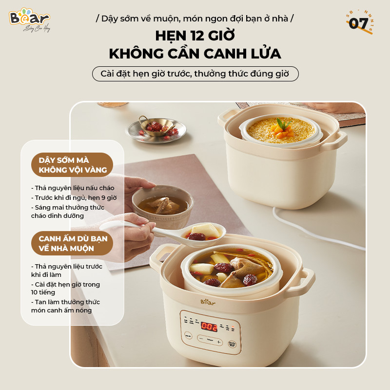 Mô tả Nồi Nấu Cháo Chậm BEAR 1.6L 6 Chế Độ Ninh Nấu Hầm Chưng Yến Hấp Cách Thuỷ Tiện Lợi Giữ Chất Dinh Dưỡng SB-NNC16 - 5