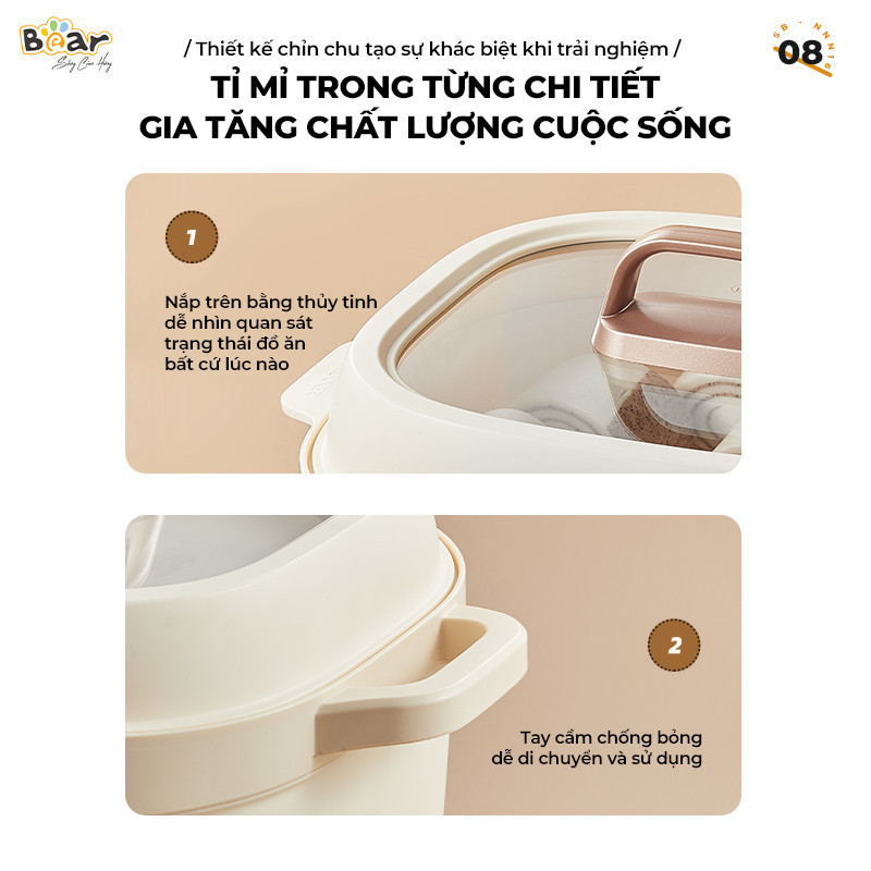 Mô tả Nồi Nấu Cháo Chậm BEAR 1.6L 6 Chế Độ Ninh Nấu Hầm Chưng Yến Hấp Cách Thuỷ Tiện Lợi Giữ Chất Dinh Dưỡng SB-NNC16 - 6