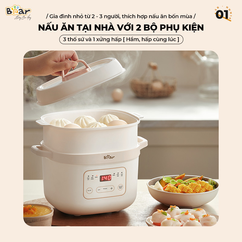 Mô tả Nồi Nấu Cháo Chậm BEAR 1.6L 6 Chế Độ Ninh Nấu Hầm Chưng Yến Hấp Cách Thuỷ Tiện Lợi Giữ Chất Dinh Dưỡng SB-NNC16 - 7