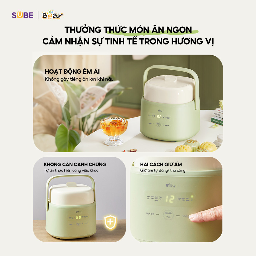 Mô tả Nồi Nấu Cháo Chậm BEAR 1L Có Xửng Hấp 8 Chế Độ Nấu Hầm Nồi Chưng Yến Nồi Nấu Chậm Cho Bé Giữ Trọn Dinh Dưỡng SC-4H10E - 3