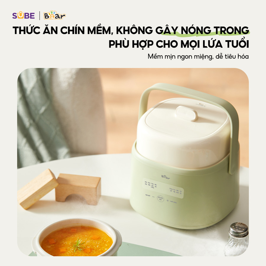 Mô tả Nồi Nấu Cháo Chậm BEAR 1L Có Xửng Hấp 8 Chế Độ Nấu Hầm Nồi Chưng Yến Nồi Nấu Chậm Cho Bé Giữ Trọn Dinh Dưỡng SC-4H10E - 5