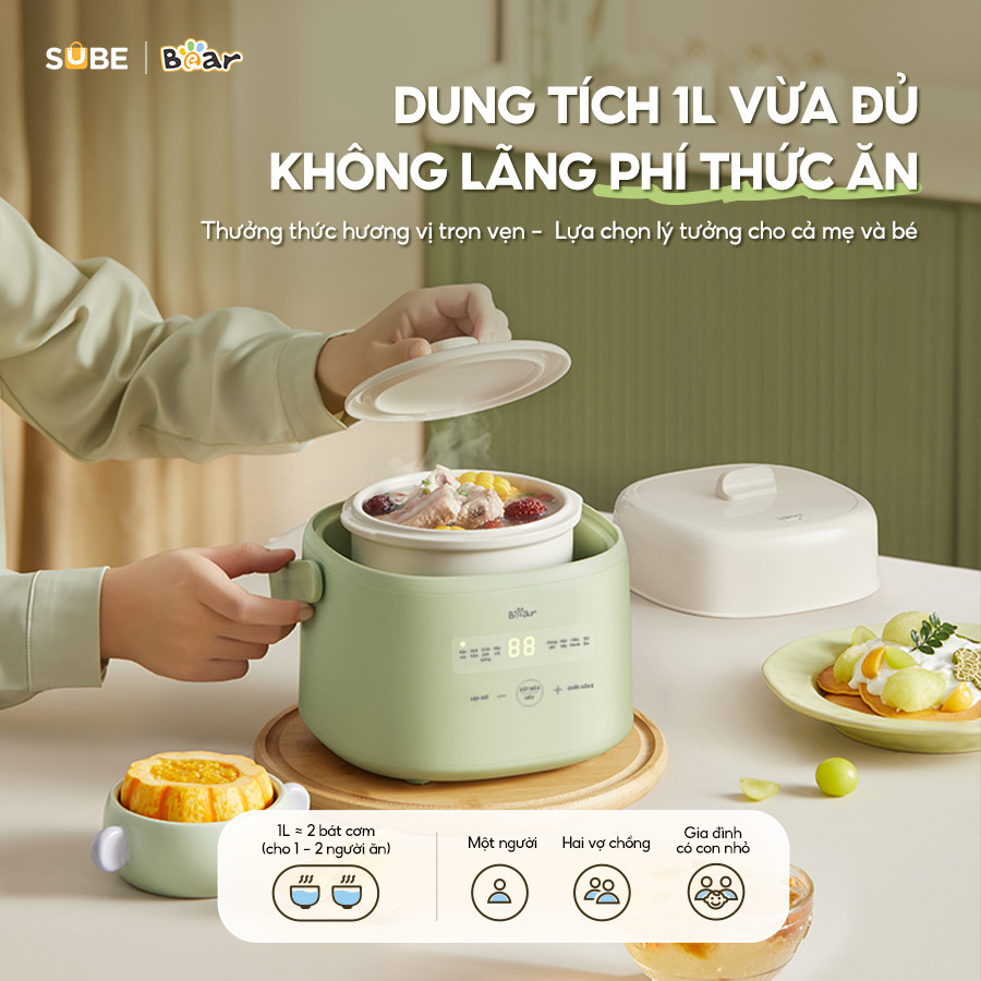 Mô tả Nồi Nấu Cháo Chậm BEAR 1L Có Xửng Hấp 8 Chế Độ Nấu Hầm Nồi Chưng Yến Nồi Nấu Chậm Cho Bé Giữ Trọn Dinh Dưỡng SC-4H10E - 6