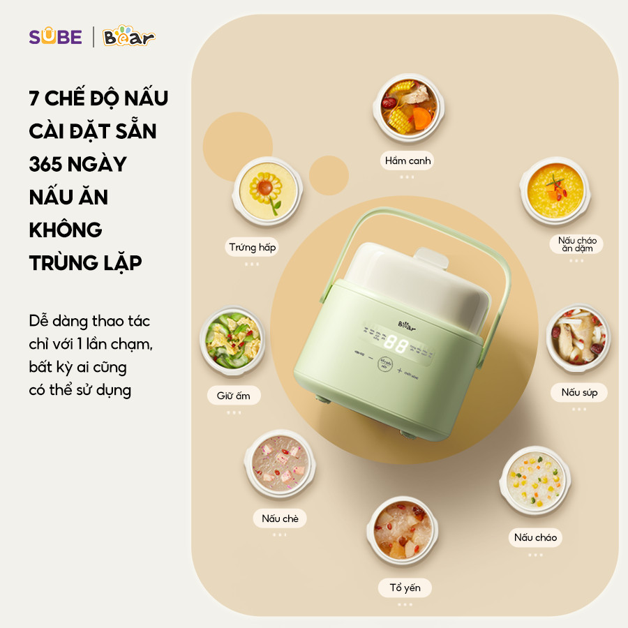 Mô tả Nồi Nấu Cháo Chậm BEAR 1L Có Xửng Hấp 8 Chế Độ Nấu Hầm Nồi Chưng Yến Nồi Nấu Chậm Cho Bé Giữ Trọn Dinh Dưỡng SC-4H10E - 7
