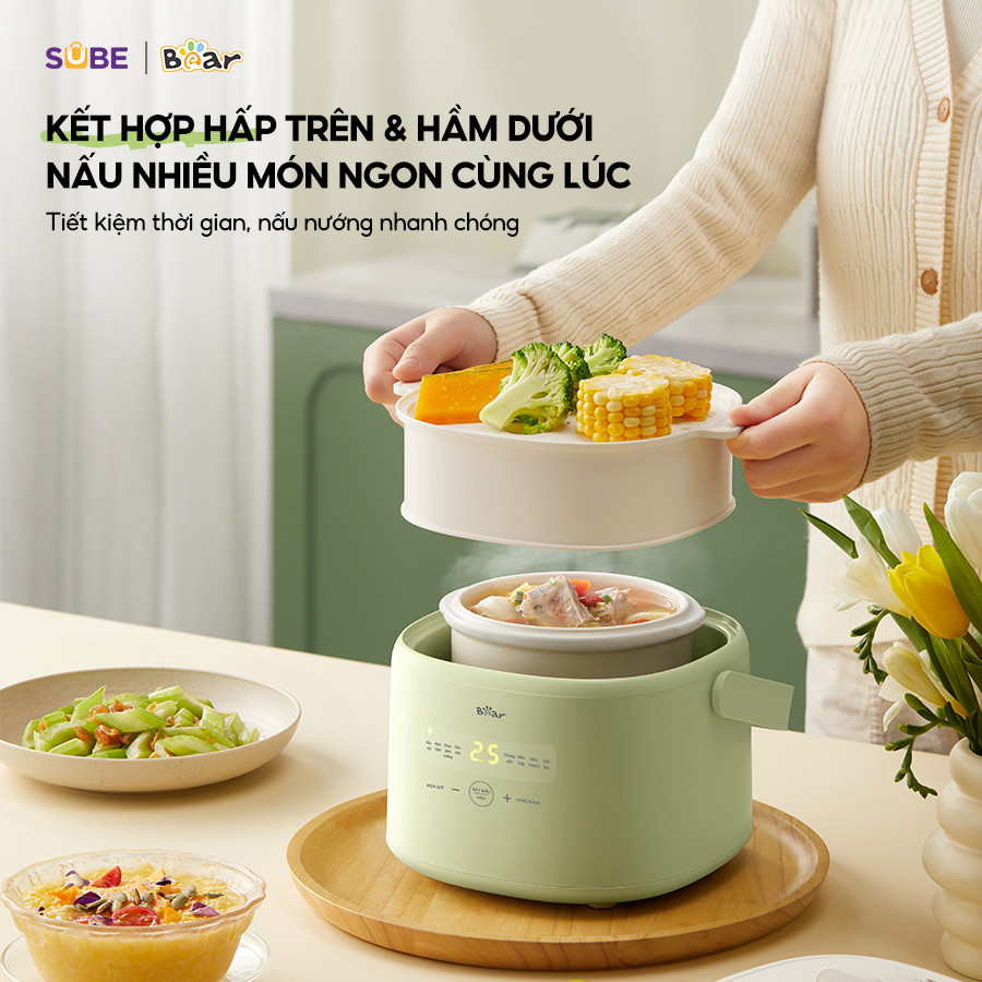 Mô tả Nồi Nấu Cháo Chậm BEAR 1L Có Xửng Hấp 8 Chế Độ Nấu Hầm Nồi Chưng Yến Nồi Nấu Chậm Cho Bé Giữ Trọn Dinh Dưỡng SC-4H10E - 8