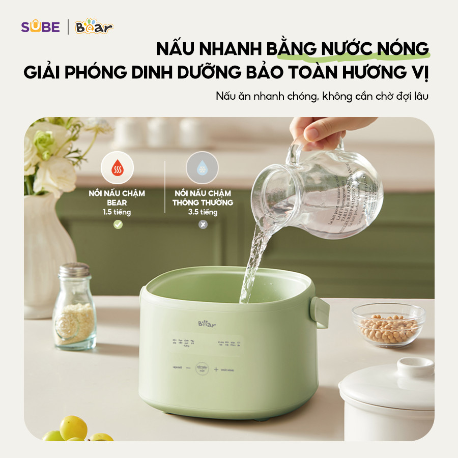 Mô tả Nồi Nấu Cháo Chậm BEAR 1L Có Xửng Hấp 8 Chế Độ Nấu Hầm Nồi Chưng Yến Nồi Nấu Chậm Cho Bé Giữ Trọn Dinh Dưỡng SC-4H10E - 10
