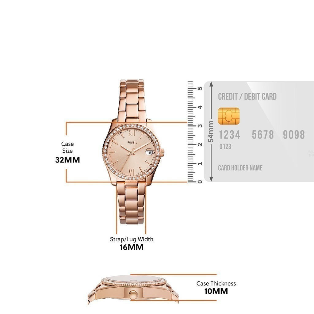 Đồng hồ nữ Fossil Scarlette dây kim loại, mặt 32 MM, màu vàng hồng