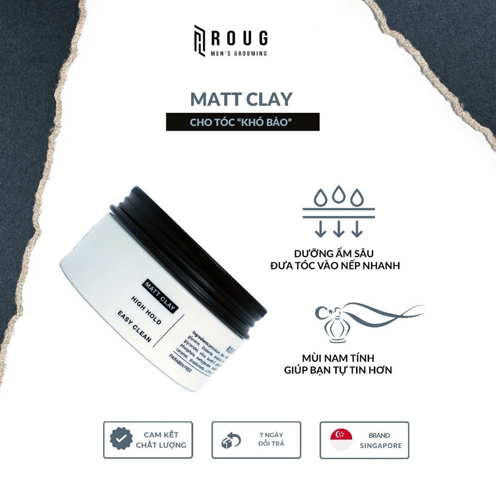 Sáp vuốt tóc Roug Matt Clay Trắng-Giữ nếp cao tới 12h cho tóc dày ...