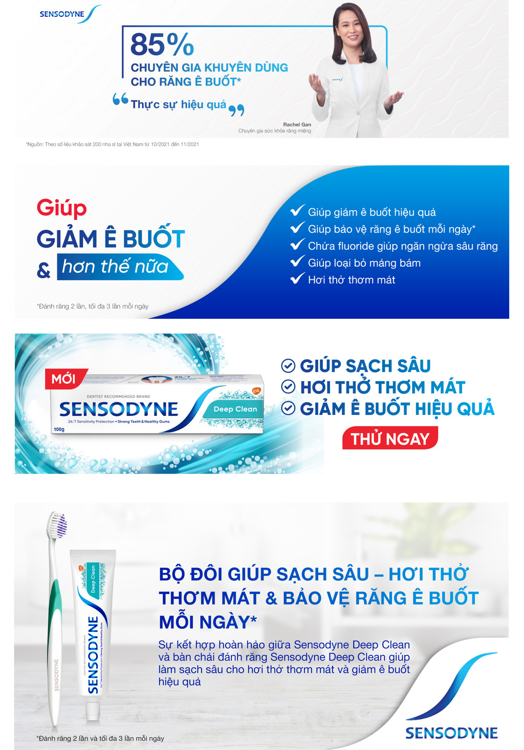 Bộ 2 Kem đánh răng SENSODYNE Deep Clean 160g giúp giảm ê buốt hiệu quả ...