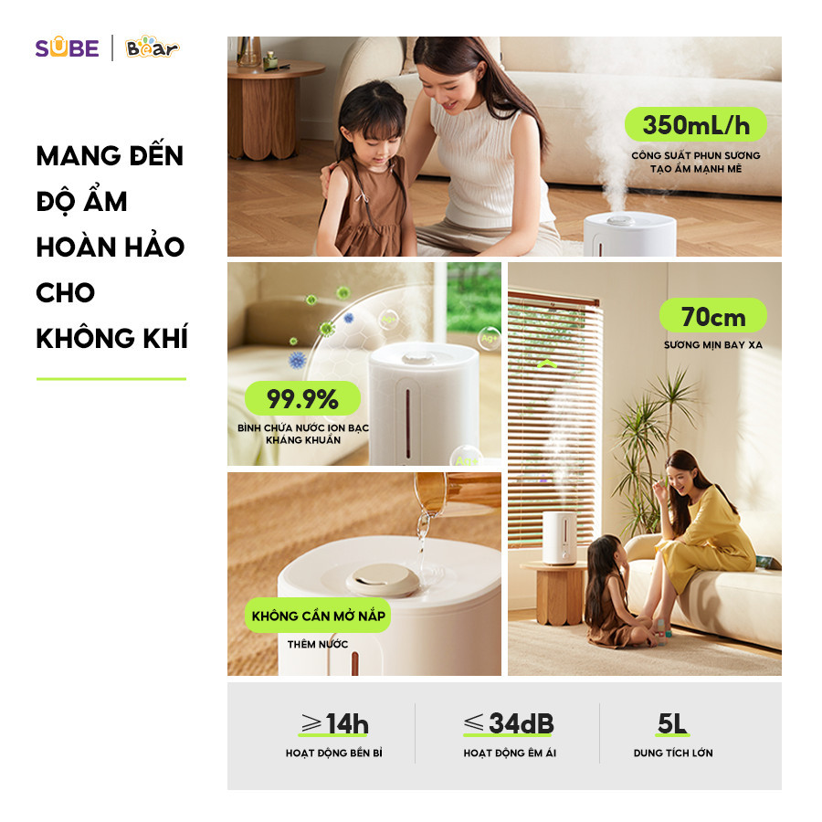 Mô tả Máy Phun Sương Tạo Ẩm Bear Máy Tạo Độ Ẩm Phun Sương 2 Chế Độ Máy Phun Sương Làm Mát Máy Xông Dung Tích 5L SB-TA50M - 2