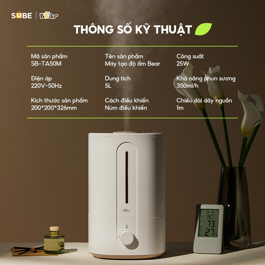 Mô tả Máy Phun Sương Tạo Ẩm Bear Máy Tạo Độ Ẩm Phun Sương 2 Chế Độ Máy Phun Sương Làm Mát Máy Xông Dung Tích 5L SB-TA50M - 3
