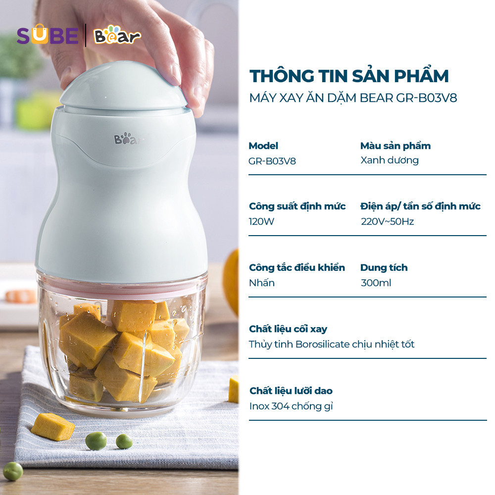Mô tả Phụ Kiện Máy Xay Ăn Dặm B03V8 Bear Cối Xay & Nắp Lưỡi Dao 8 Lưỡi Xay Máy Xay Mini Cầm Tay Ăn Dặm Cho Bé - 3