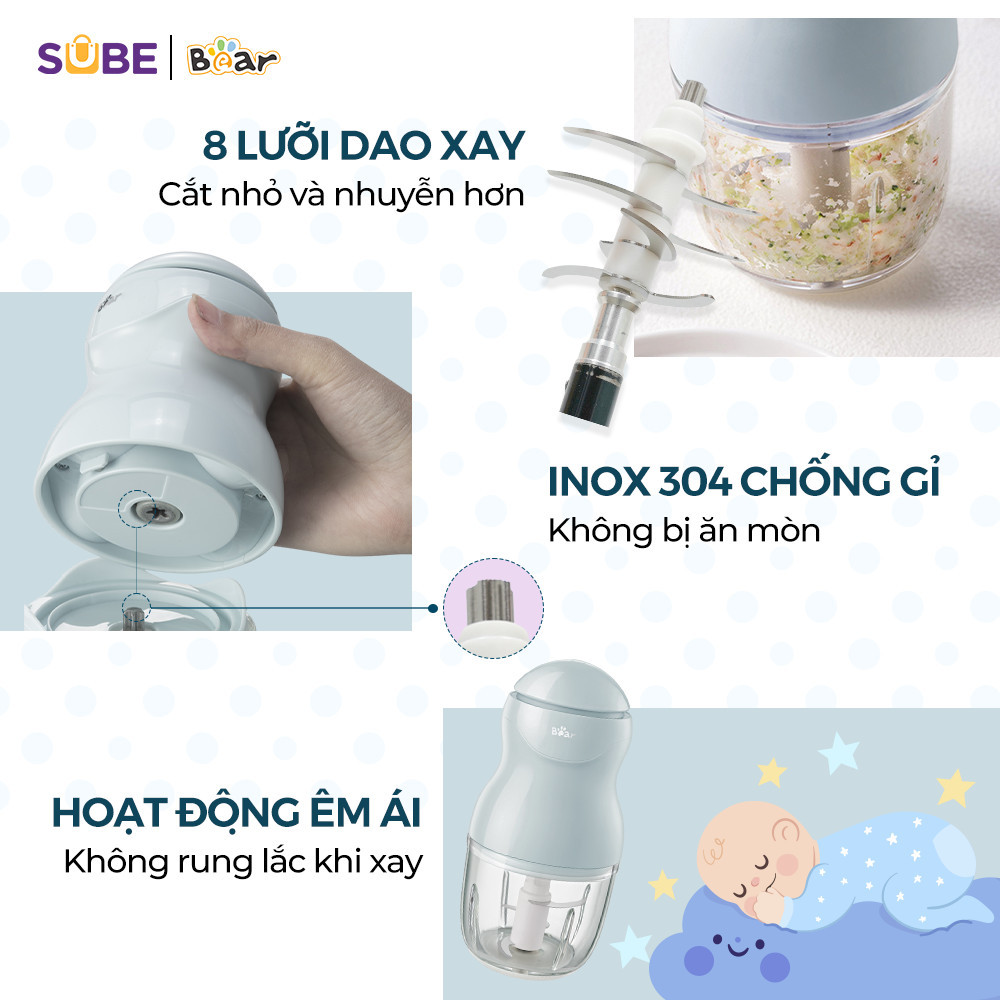 Mô tả Phụ Kiện Máy Xay Ăn Dặm B03V8 Bear Cối Xay & Nắp Lưỡi Dao 8 Lưỡi Xay Máy Xay Mini Cầm Tay Ăn Dặm Cho Bé - 7