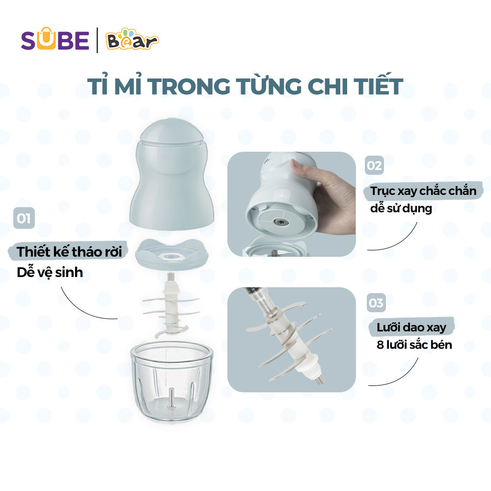 Mô tả Phụ Kiện Máy Xay Ăn Dặm B03V8 Bear Cối Xay & Nắp Lưỡi Dao 8 Lưỡi Xay Máy Xay Mini Cầm Tay Ăn Dặm Cho Bé - 8
