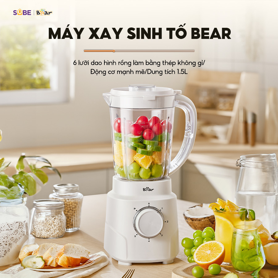 Mô tả Máy Xay Sinh Tố 1.5L Bear Xay Đa Năng 2 Cối Xay Xay Hoa Quả Xay Sinh Tố Xay Thịt Xay Hạt Xay Đá Mịn Làm Nước Ép MX15L - 1