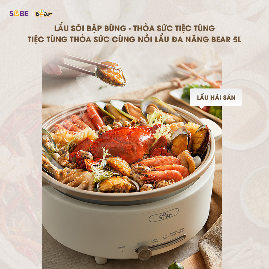 Mô tả Nồi Lẩu Điện Đa Năng 5L Bear Chiên Xào Nấu Đế Tách Rời Sôi Nhanh Tiết Kiệm Điện Nhiệt Tỏa Đều Siêu Chống Dính NL05F - 1