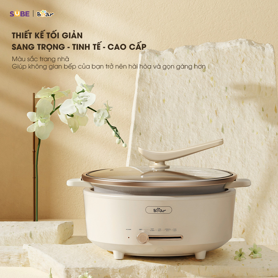 Mô tả Nồi Lẩu Điện Đa Năng 5L Bear Chiên Xào Nấu Đế Tách Rời Sôi Nhanh Tiết Kiệm Điện Nhiệt Tỏa Đều Siêu Chống Dính NL05F - 6