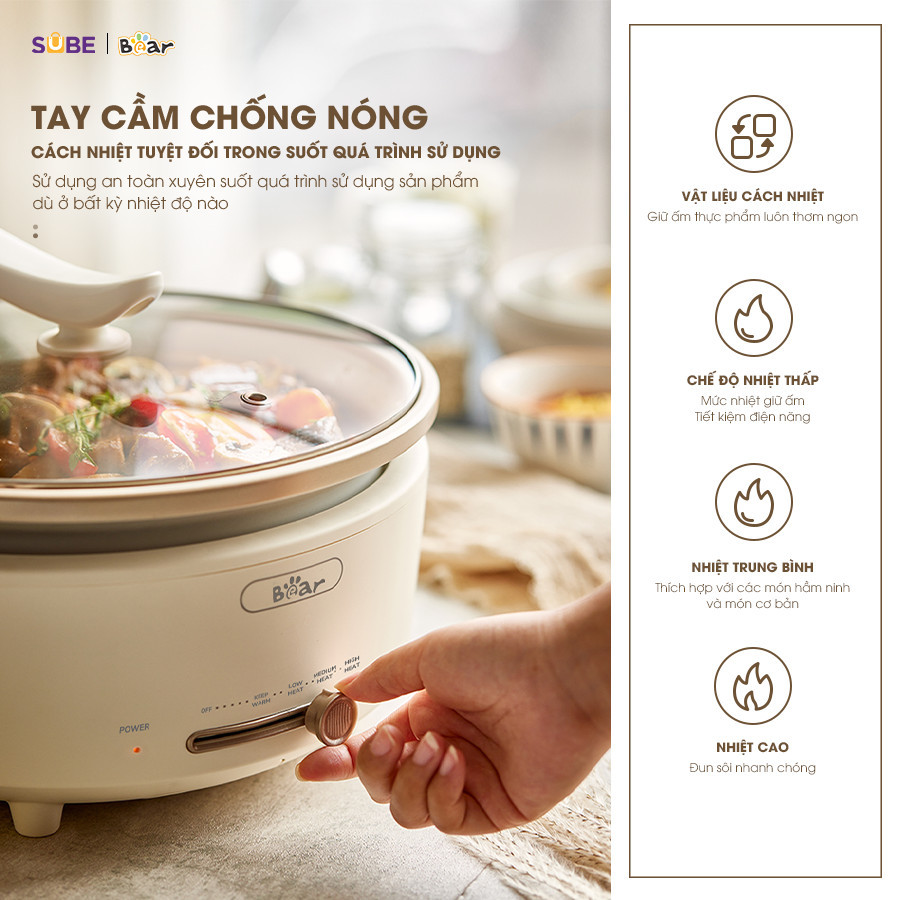 Mô tả Nồi Lẩu Điện Đa Năng 5L Bear Chiên Xào Nấu Đế Tách Rời Sôi Nhanh Tiết Kiệm Điện Nhiệt Tỏa Đều Siêu Chống Dính NL05F - 7