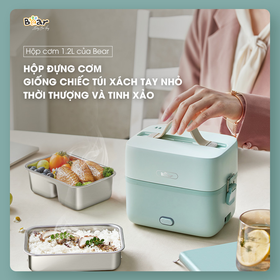 Mô tả Hộp Cơm Cắm Điện Bear 2 Tầng 3 Ngăn Dung Tích 1.2L Hâm Nóng Nấu Cơm Hộp Cơm Giữ Nhiệt Hộp Cơm Văn Phòng Cắm Điện HC12L - 1