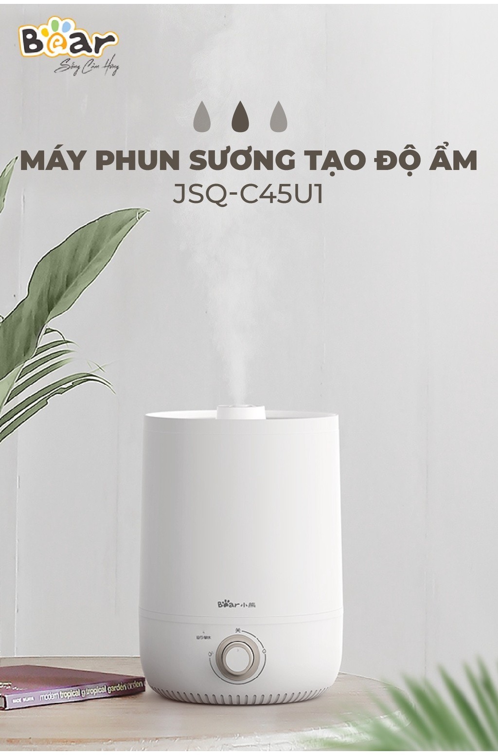 Mô tả Máy Phun Sương Tạo Ẩm Bear Máy Tạo Độ Ẩm Phun Sương Làm Mát, Máy Dưỡng Ẩm Không Khí Máy Xông Dung Tích 4.5L JSQ-C45U1 - 1