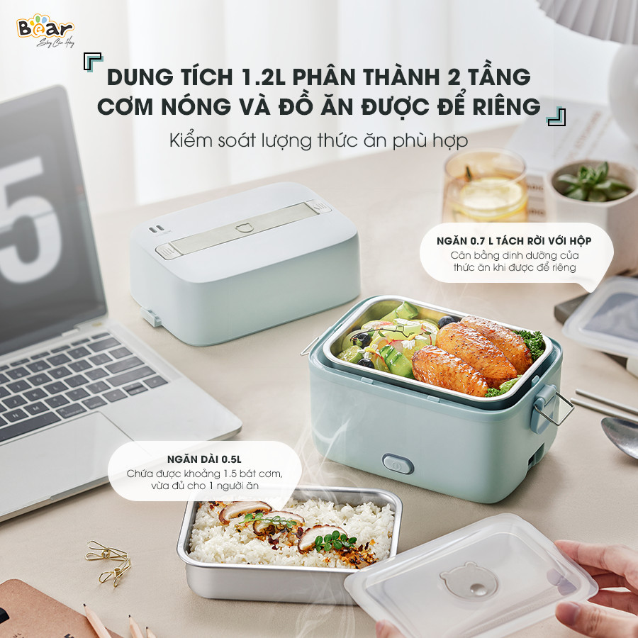 Mô tả Hộp Cơm Cắm Điện Bear 2 Tầng 3 Ngăn Dung Tích 1.2L Hâm Nóng Nấu Cơm Hộp Cơm Giữ Nhiệt Hộp Cơm Văn Phòng Cắm Điện HC12L - 2