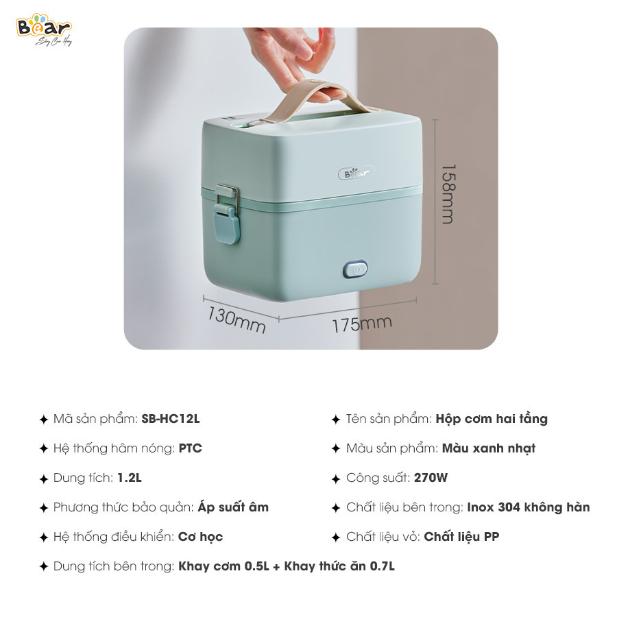 Mô tả Hộp Cơm Cắm Điện Bear 2 Tầng 3 Ngăn Dung Tích 1.2L Hâm Nóng Nấu Cơm Hộp Cơm Giữ Nhiệt Hộp Cơm Văn Phòng Cắm Điện HC12L - 3