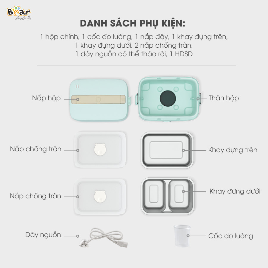 Mô tả Hộp Cơm Cắm Điện Bear 2 Tầng 3 Ngăn Dung Tích 1.2L Hâm Nóng Nấu Cơm Hộp Cơm Giữ Nhiệt Hộp Cơm Văn Phòng Cắm Điện HC12L - 4