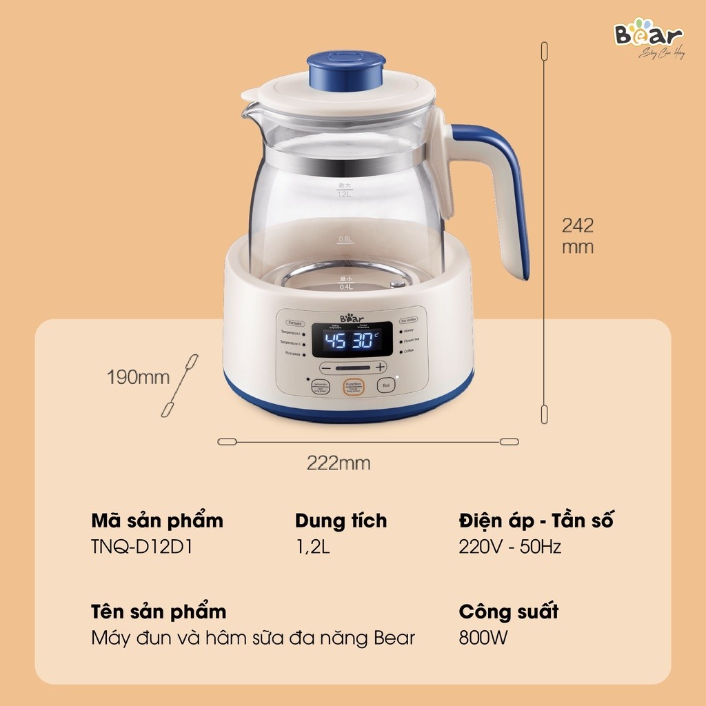 Mô tả Máy Đun Nước Đa Năng Bear Hâm Sữa Thông Minh Khử Clo Pha Sữa An Toàn Cho Bé Bản Tiếng Việt Dễ Dàng Sử Dụng TNQ-D12D1 - 2