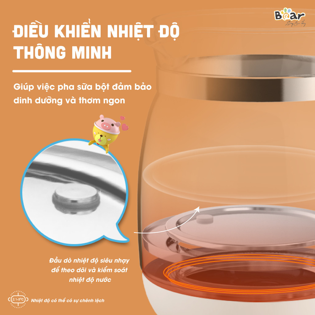 Mô tả Máy Đun Nước Đa Năng Bear Hâm Sữa Thông Minh Khử Clo Pha Sữa An Toàn Cho Bé Bản Tiếng Việt Dễ Dàng Sử Dụng TNQ-D12D1 - 3