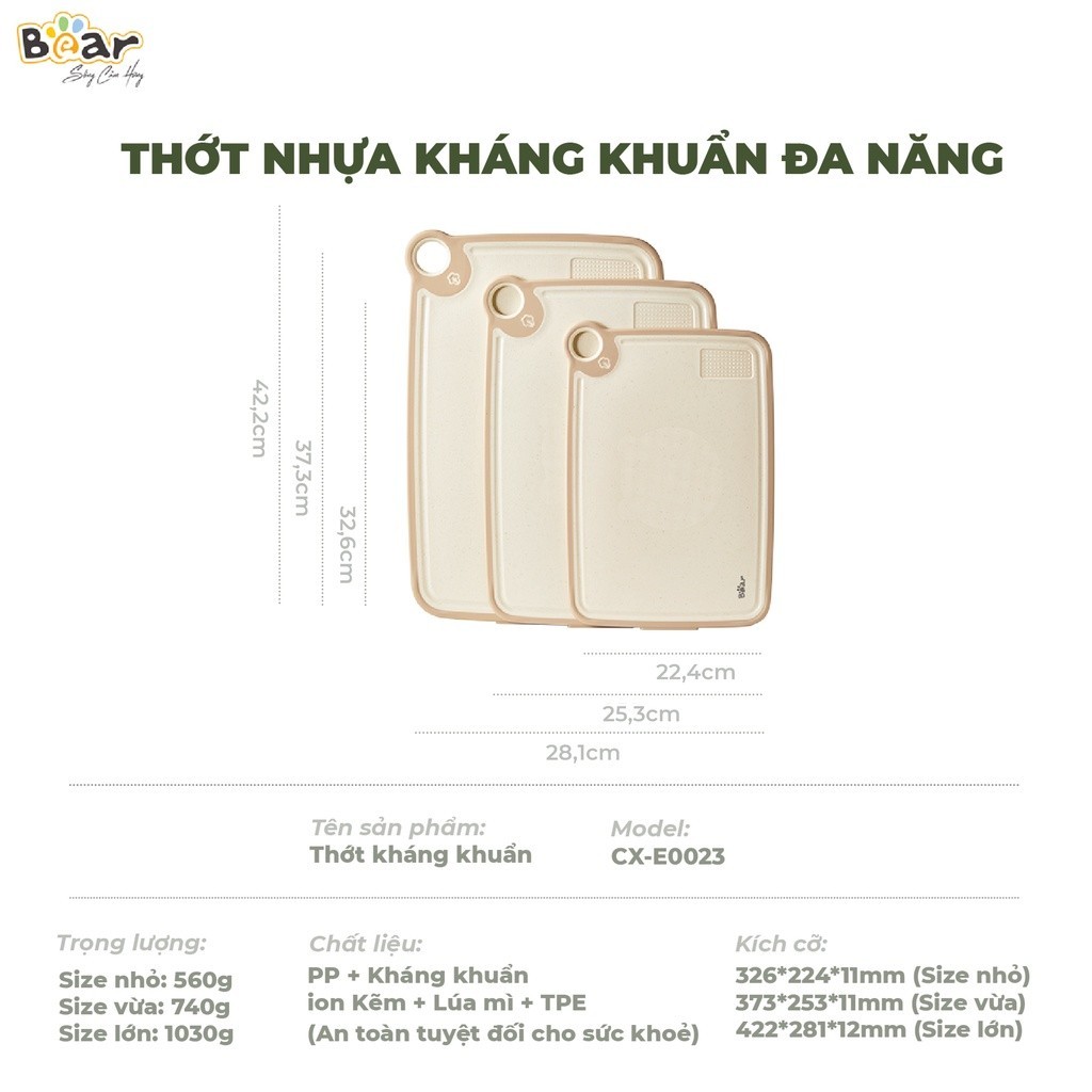 Mô tả Thớt Bear Cao Cấp Chống Khuẩn Chất Liệu An Toàn Bề Mặt Chống Trượt Dễ Vệ Sinh Dùng Nhà Bếp CX-E0023 - 5