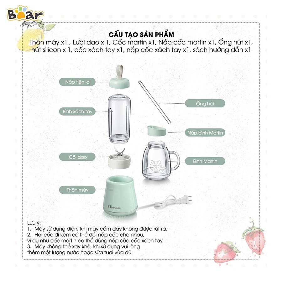 Mô tả Máy Xay Sinh Tố Cầm Tay Bear Dung Tích 600ml Máy Xay Sinh Tố Mini Cầm Tay Máy Say Sinh Tố 3 Cối Máy Say Hoa Quả  D04A1 - 3