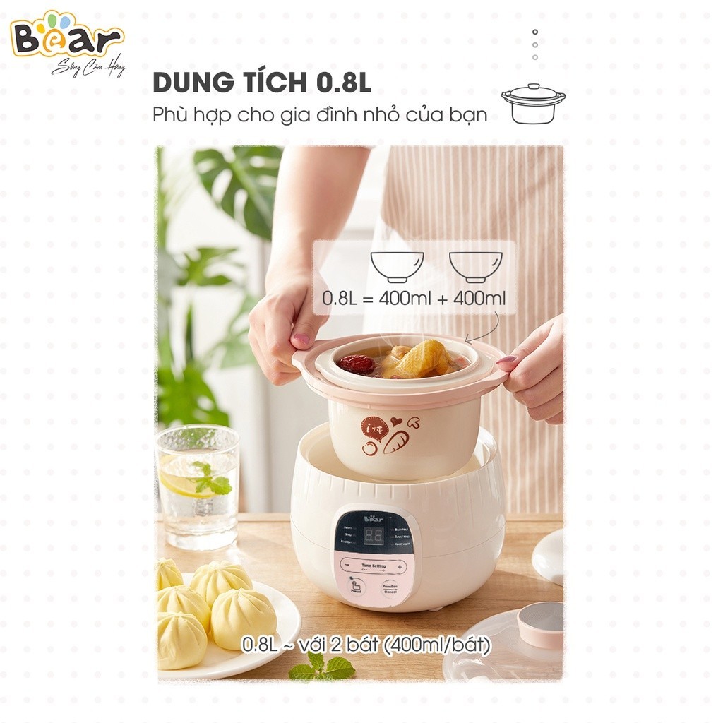 Mô tả Phụ Kiện Nồi Nấu Chậm SUBE001 Bear Thân Nắp Thố Tay Cầm Chống Bỏng Nắp Nhựa Xanh Vàng Hồng Nồi Nấu Cháo Chậm - 1