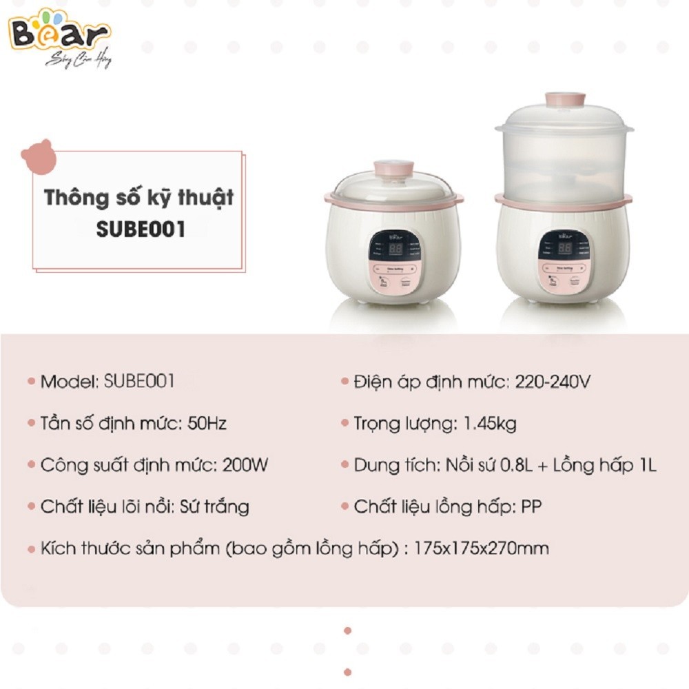 Mô tả Phụ Kiện Nồi Nấu Chậm SUBE001 Bear Thân Nắp Thố Tay Cầm Chống Bỏng Nắp Nhựa Xanh Vàng Hồng Nồi Nấu Cháo Chậm - 2