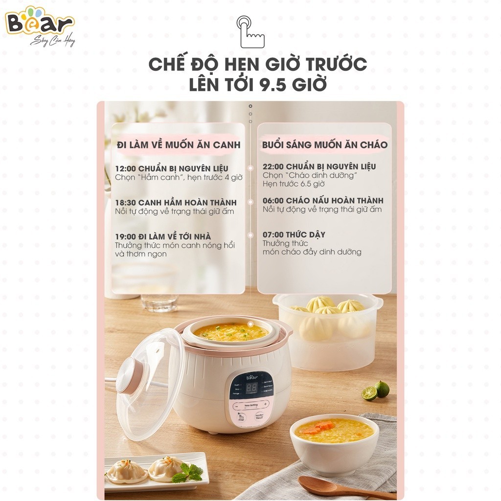Mô tả Phụ Kiện Nồi Nấu Chậm SUBE001 Bear Thân Nắp Thố Tay Cầm Chống Bỏng Nắp Nhựa Xanh Vàng Hồng Nồi Nấu Cháo Chậm - 4