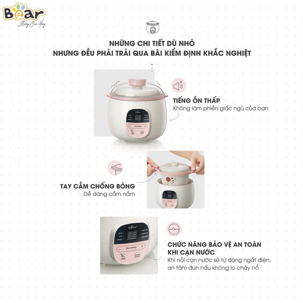 Mô tả Phụ Kiện Nồi Nấu Chậm SUBE001 Bear Thân Nắp Thố Tay Cầm Chống Bỏng Nắp Nhựa Xanh Vàng Hồng Nồi Nấu Cháo Chậm - 5