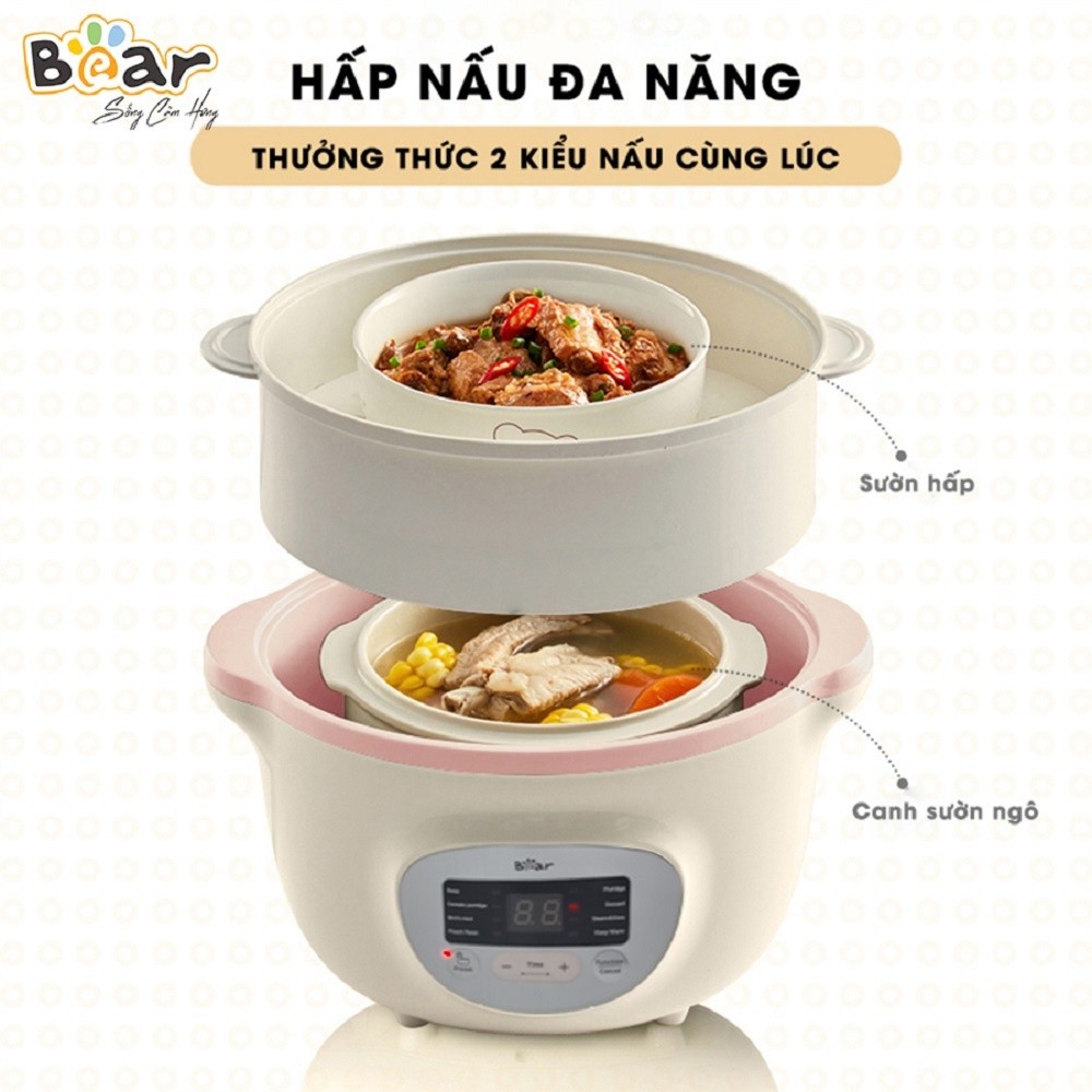 Mô tả Phụ Kiện Nồi Nấu Chậm SUBE002 Bear Thân Thố Sứ 0.5 1.6L Nắp Thố Sứ 0.5 1.6L Lồng Hấp Nắp Thủy Tinh Kem Hồng Nồi Nấu Chậm - 1