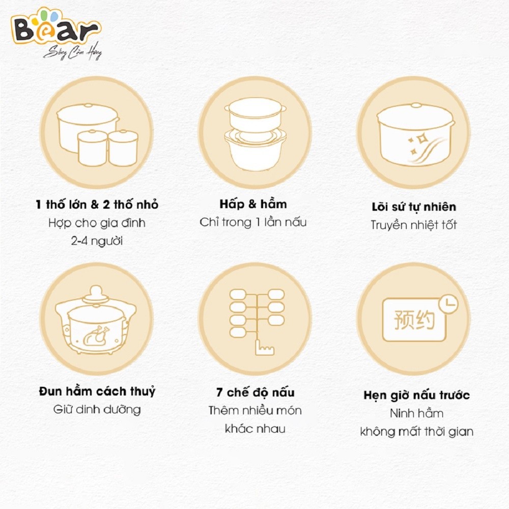 Mô tả Phụ Kiện Nồi Nấu Chậm SUBE002 Bear Thân Thố Sứ 0.5 1.6L Nắp Thố Sứ 0.5 1.6L Lồng Hấp Nắp Thủy Tinh Kem Hồng Nồi Nấu Chậm - 2