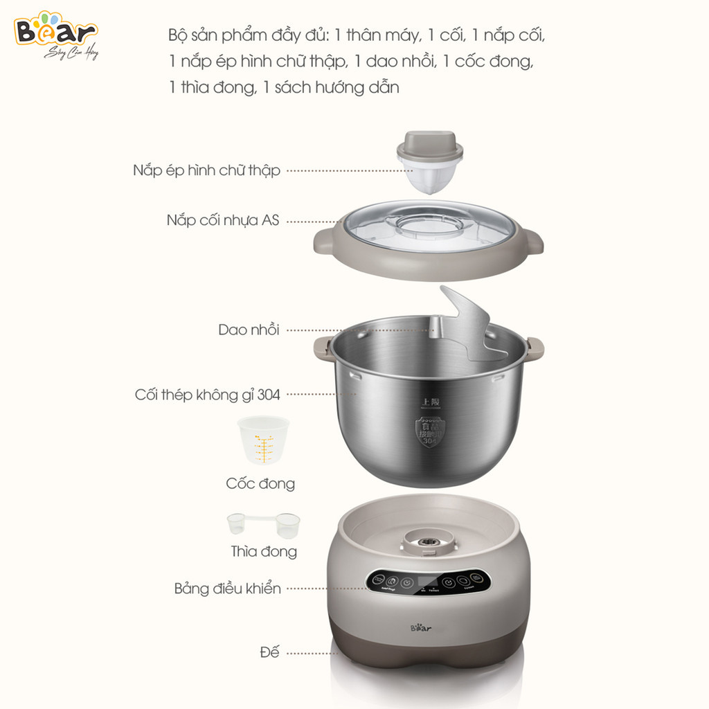 Mô tả Máy Nhào Bột Bear 7L Đa Năng Ủ Bột, Trộn Bột, Nhồi Bột Nhanh Công Suất Lớn Bảo Hành Chính Hãng 18 Tháng - DM-B70V1 - 4